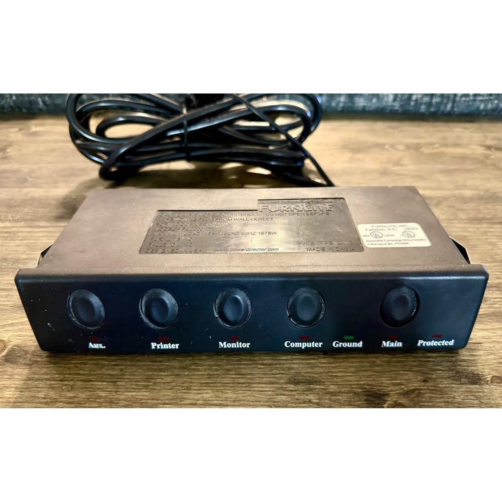 Furnlite PD2000 Power Director Desk Surge Protector Black Excellent 5-Outlet